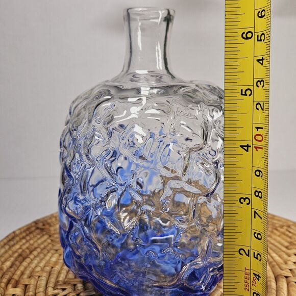Vintage Handblown Blue & Clear Mottled Glass Vase Speckled Bubble Accent Vase - Picture 9 of 10